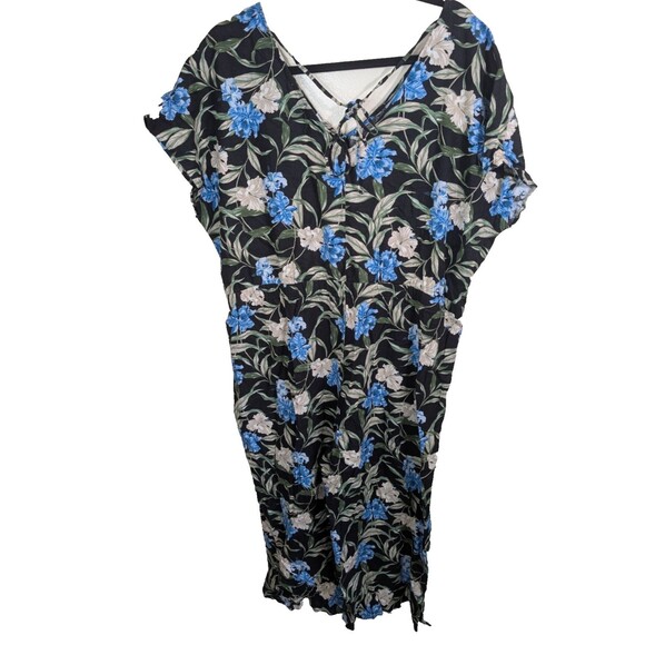 Kensie Jeans Tie Back Linen Blend Jumpsuit In Hibiscus Sky Combo Large - Picture 3 of 15